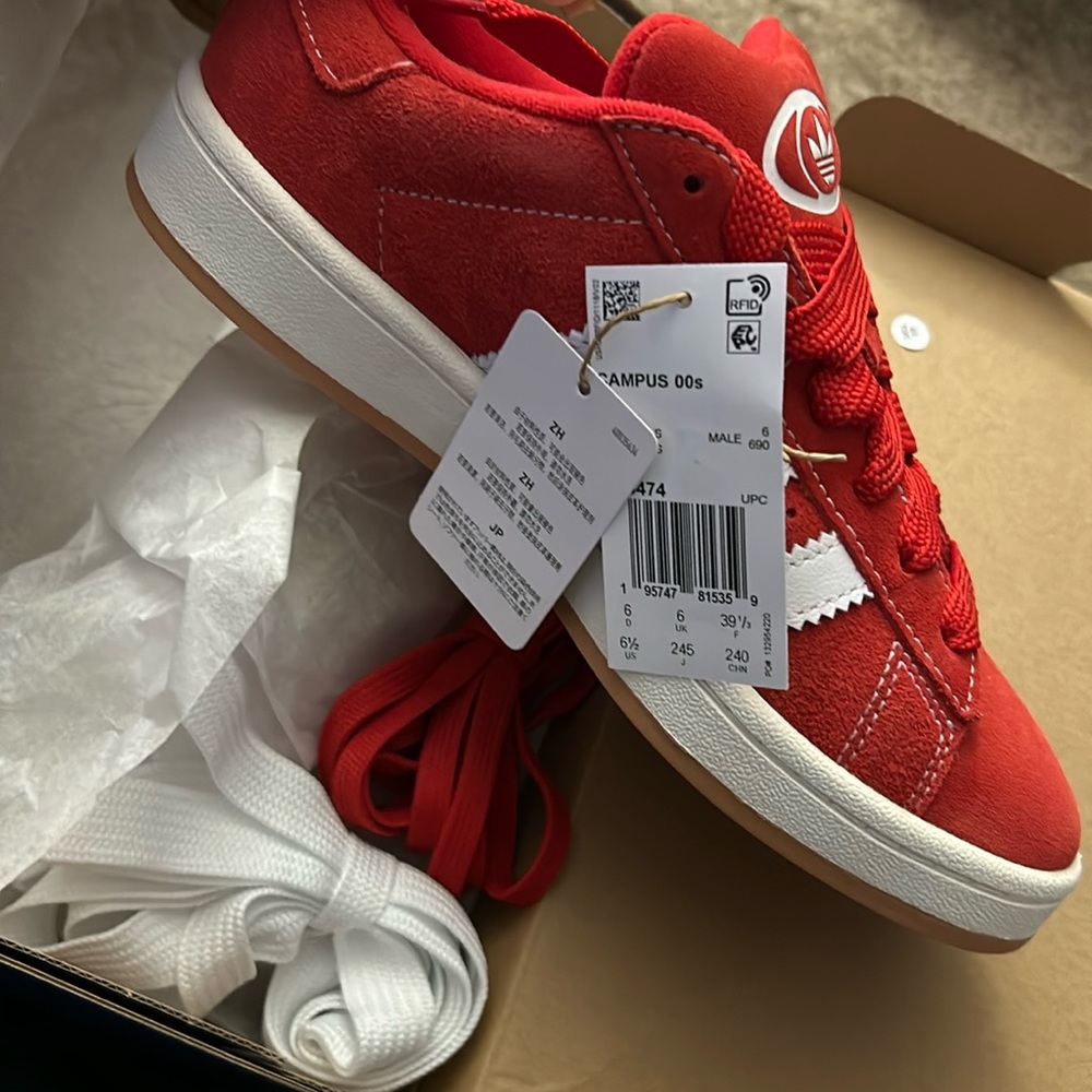 NWT Adidas campus 00s RED WOMENS SZ 8 men’s size 6.5 never worn new in box